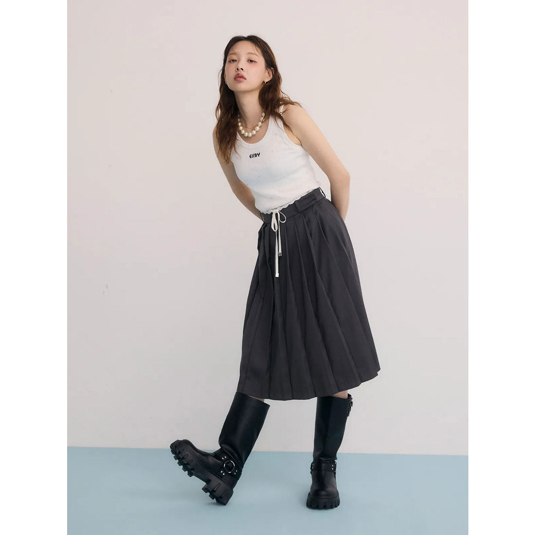 エイミーイストワール eimy istoire レースポイントプリーツミディスカート （GREY） GREY