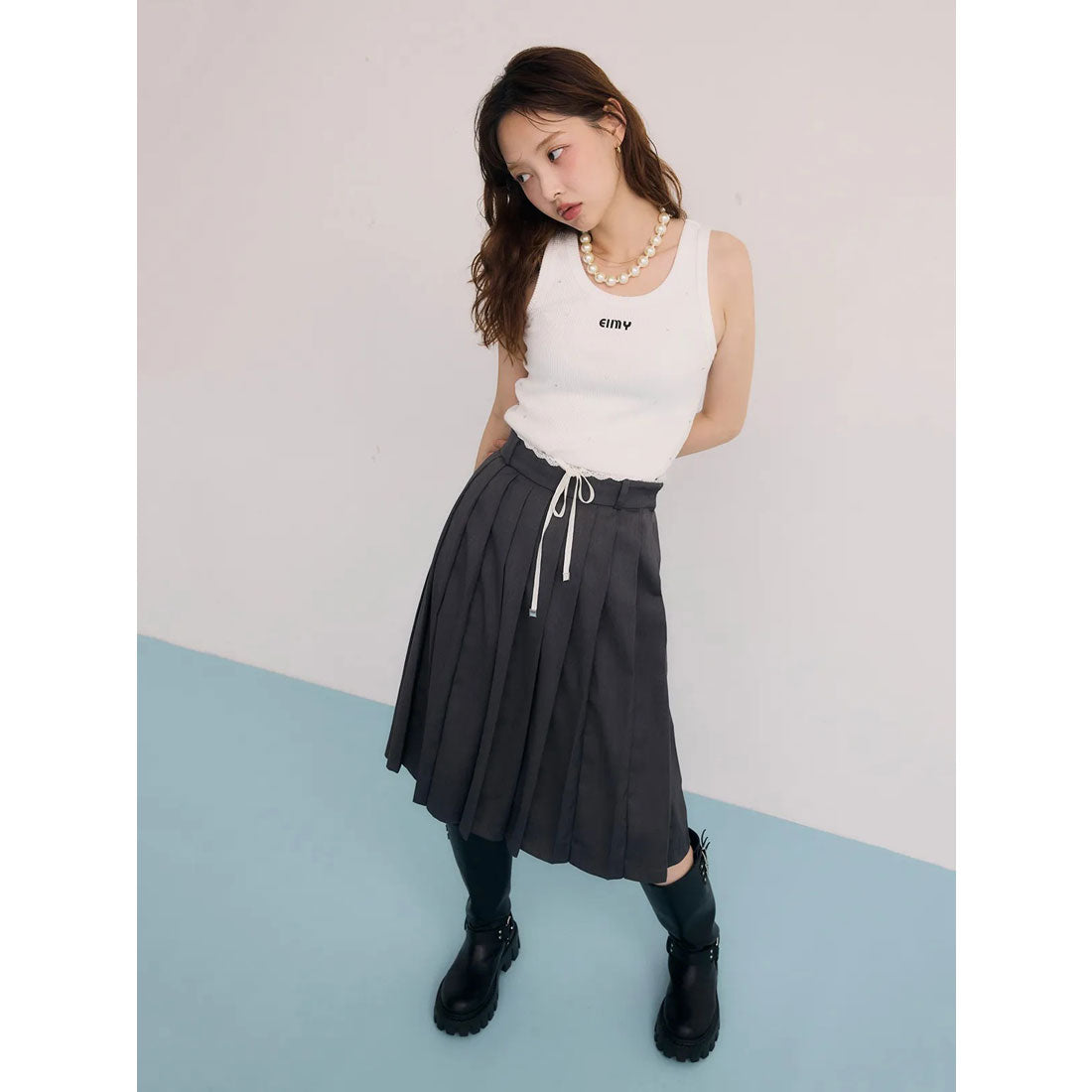 エイミーイストワール eimy istoire レースポイントプリーツミディスカート （GREY） GREY