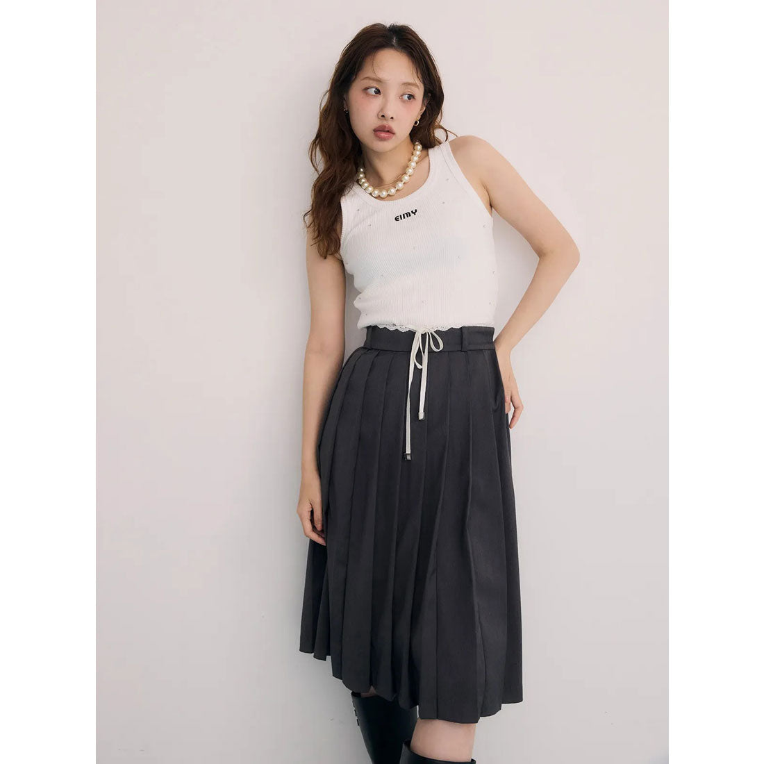 エイミーイストワール eimy istoire レースポイントプリーツミディスカート （GREY） GREY