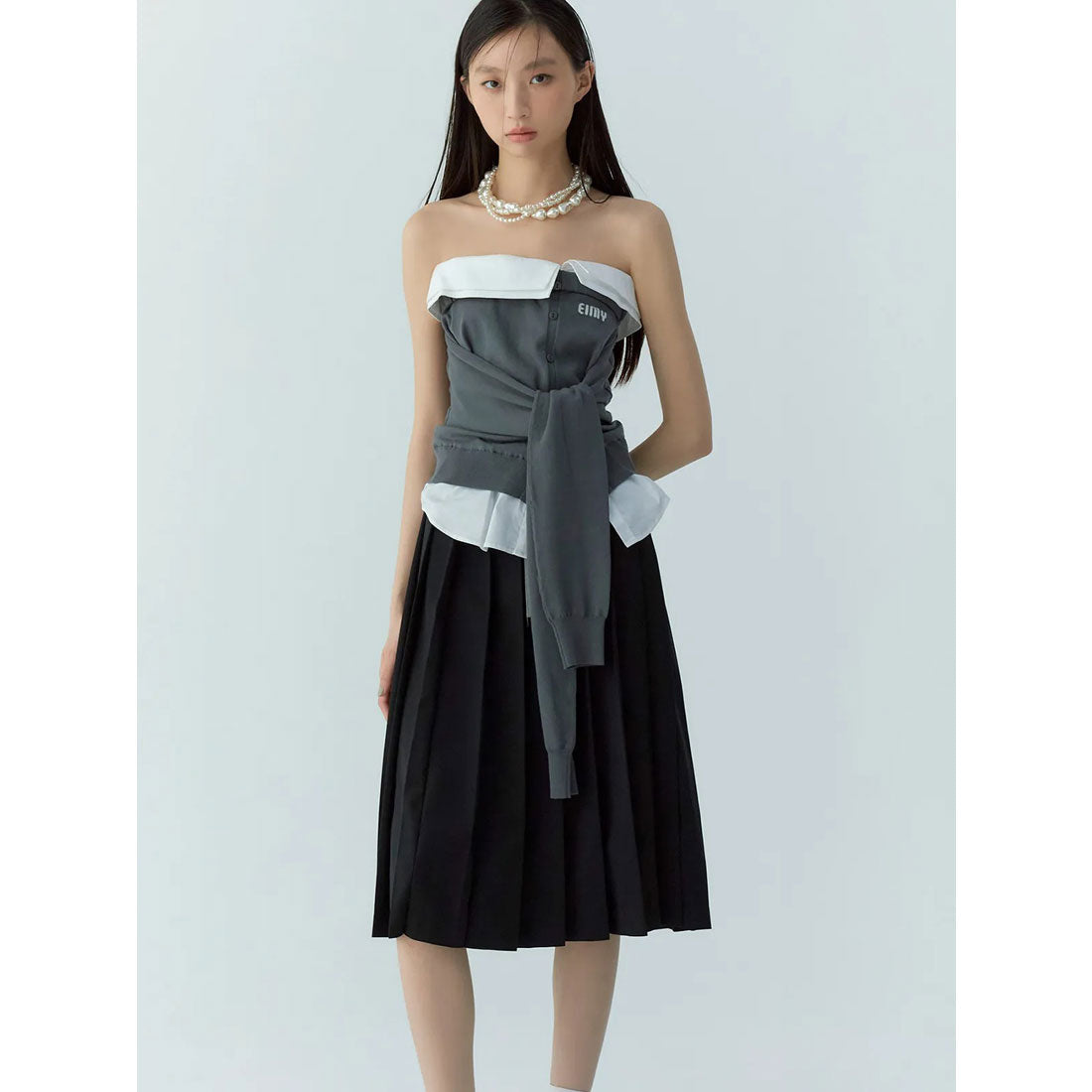 エイミーイストワール eimy istoire レースポイントプリーツミディスカート （GREY） GREY