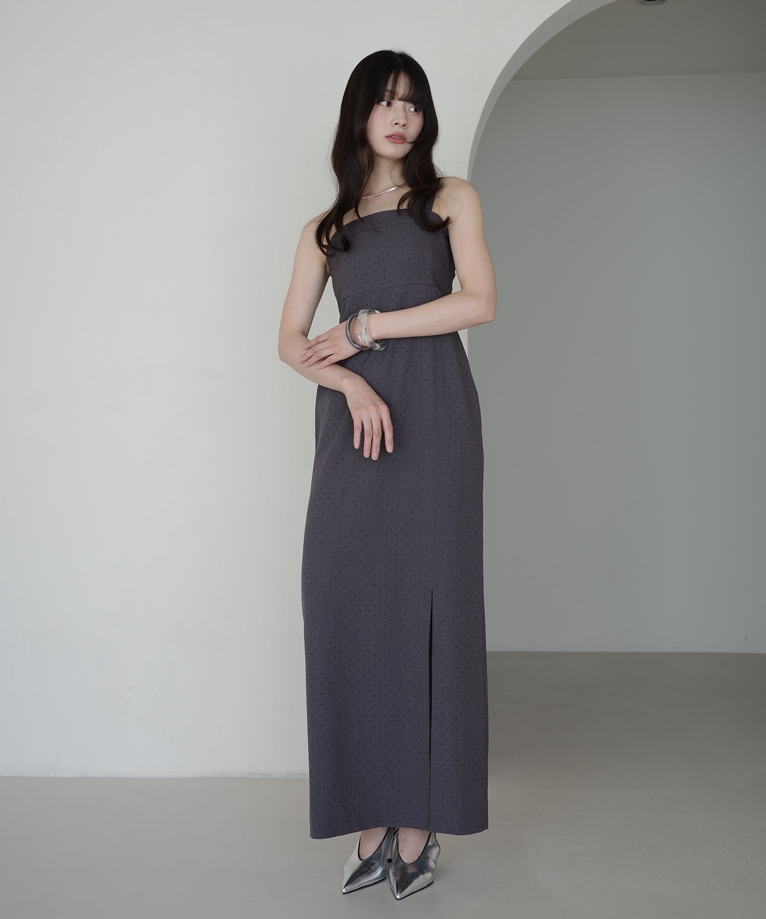 エイミーイストワール EIMY ISTOIRE ビジューキャミワンピース （CHARCOAL GREY） CHARCOAL GREY