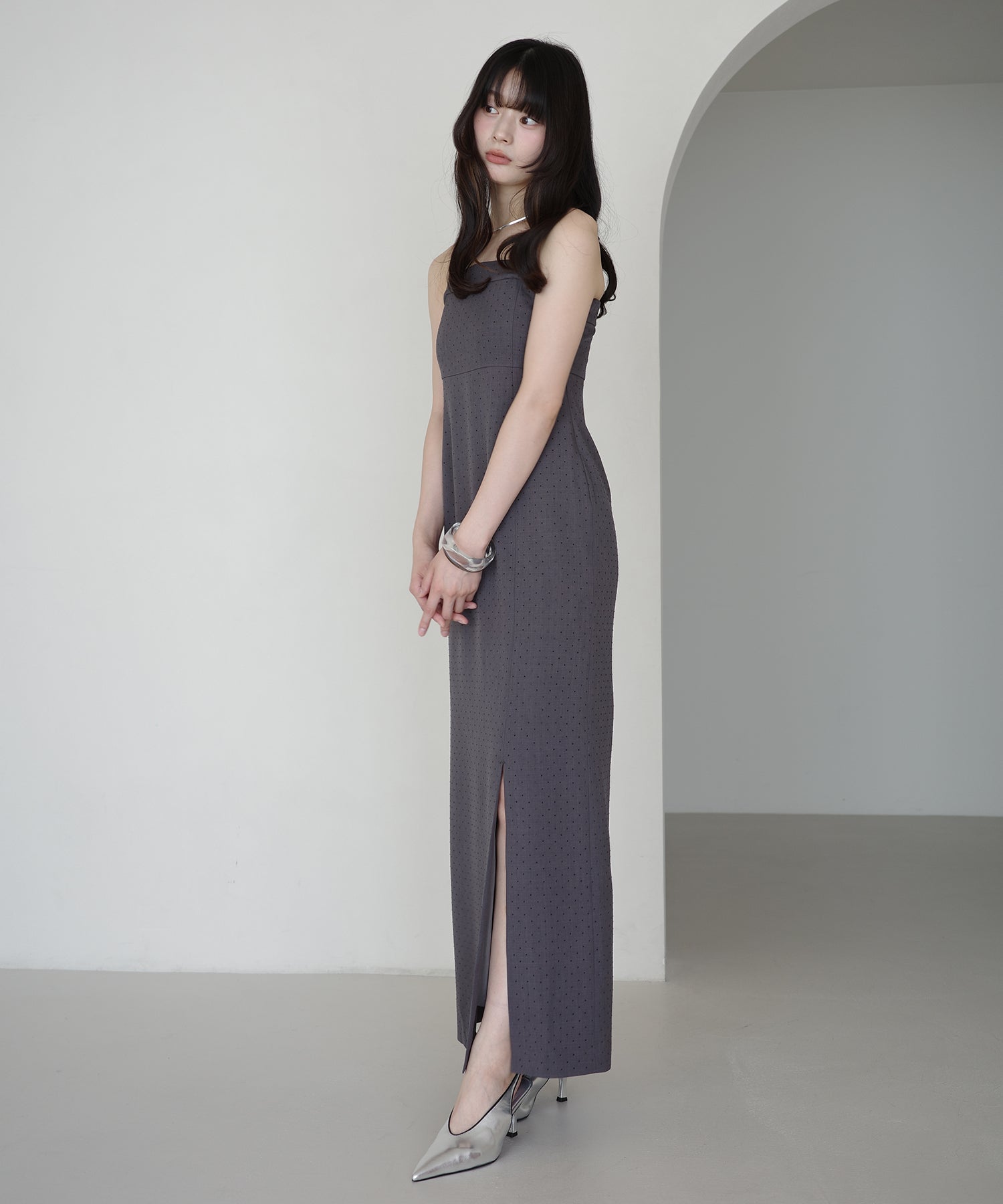 エイミーイストワール EIMY ISTOIRE ビジューキャミワンピース （CHARCOAL GREY） CHARCOAL GREY