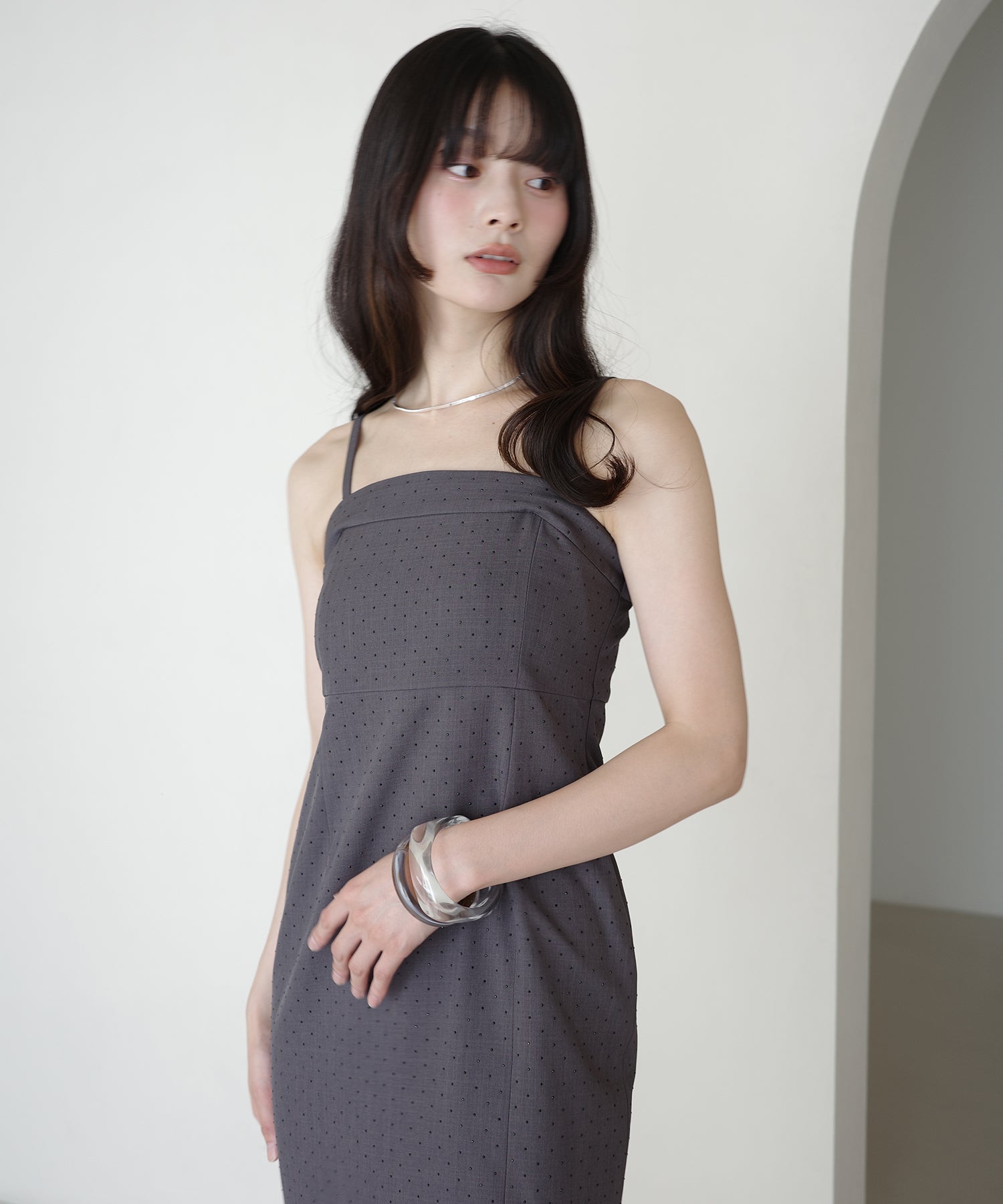 エイミーイストワール EIMY ISTOIRE ビジューキャミワンピース （CHARCOAL GREY） CHARCOAL GREY