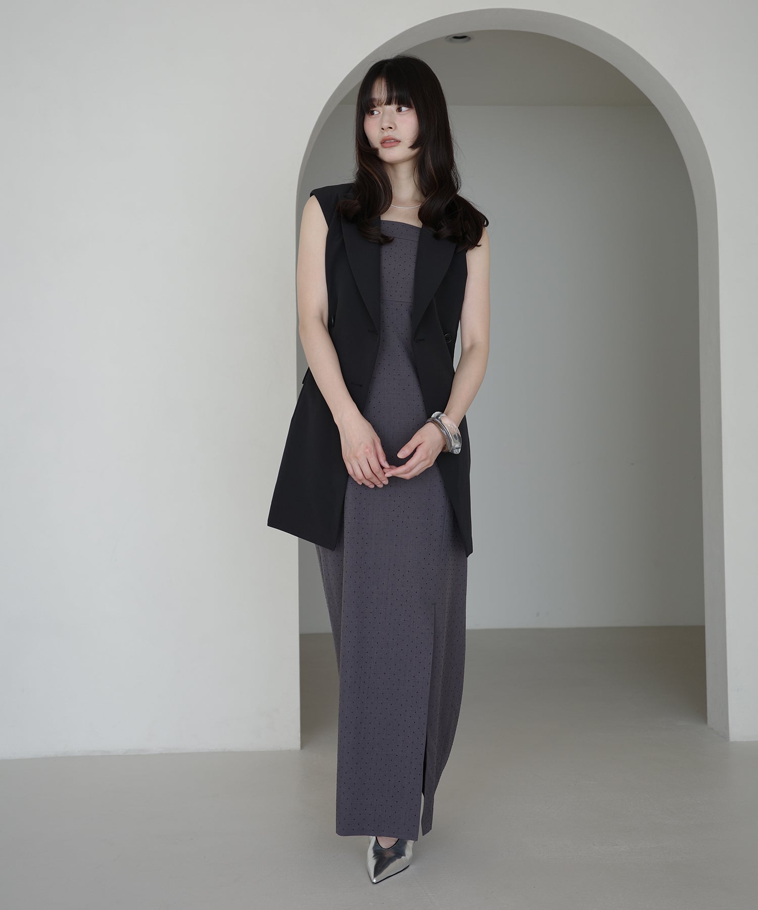 エイミーイストワール EIMY ISTOIRE ビジューキャミワンピース （CHARCOAL GREY） CHARCOAL GREY