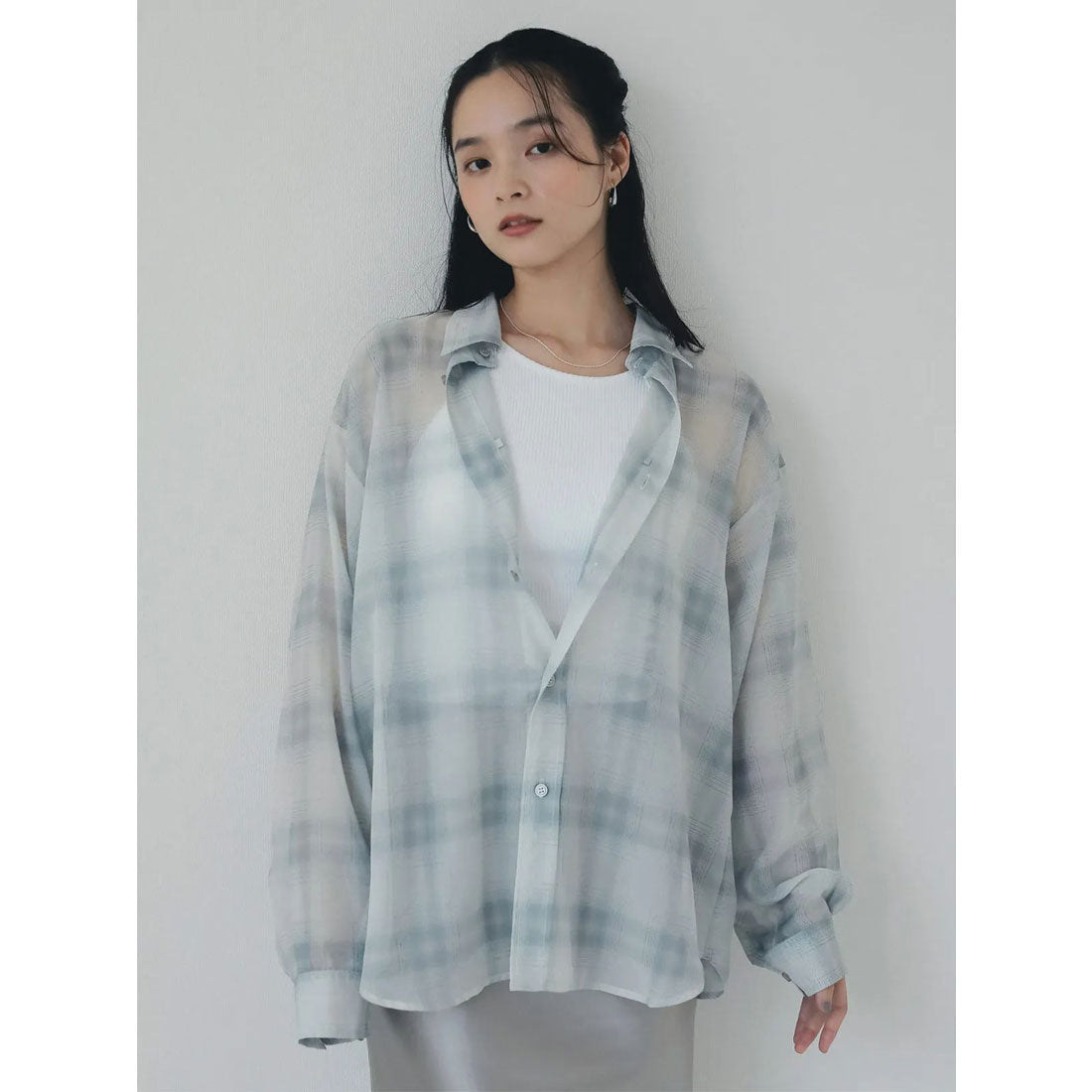 エイミーイストワール EIMY ISTOIRE シアーチェック2WAYシャツ （IVORY） IVORY