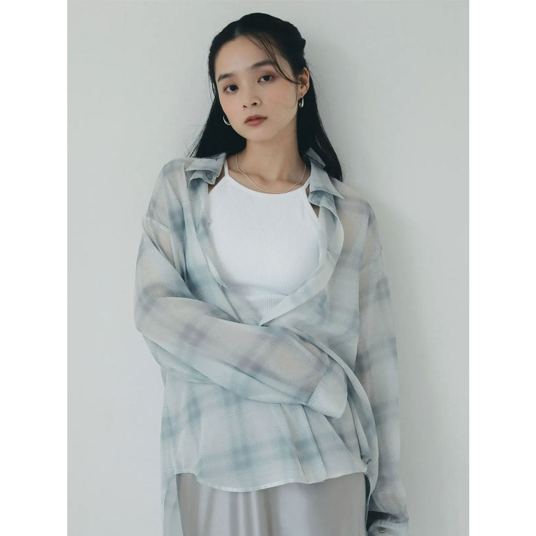 エイミーイストワール EIMY ISTOIRE シアーチェック2WAYシャツ （IVORY） IVORY