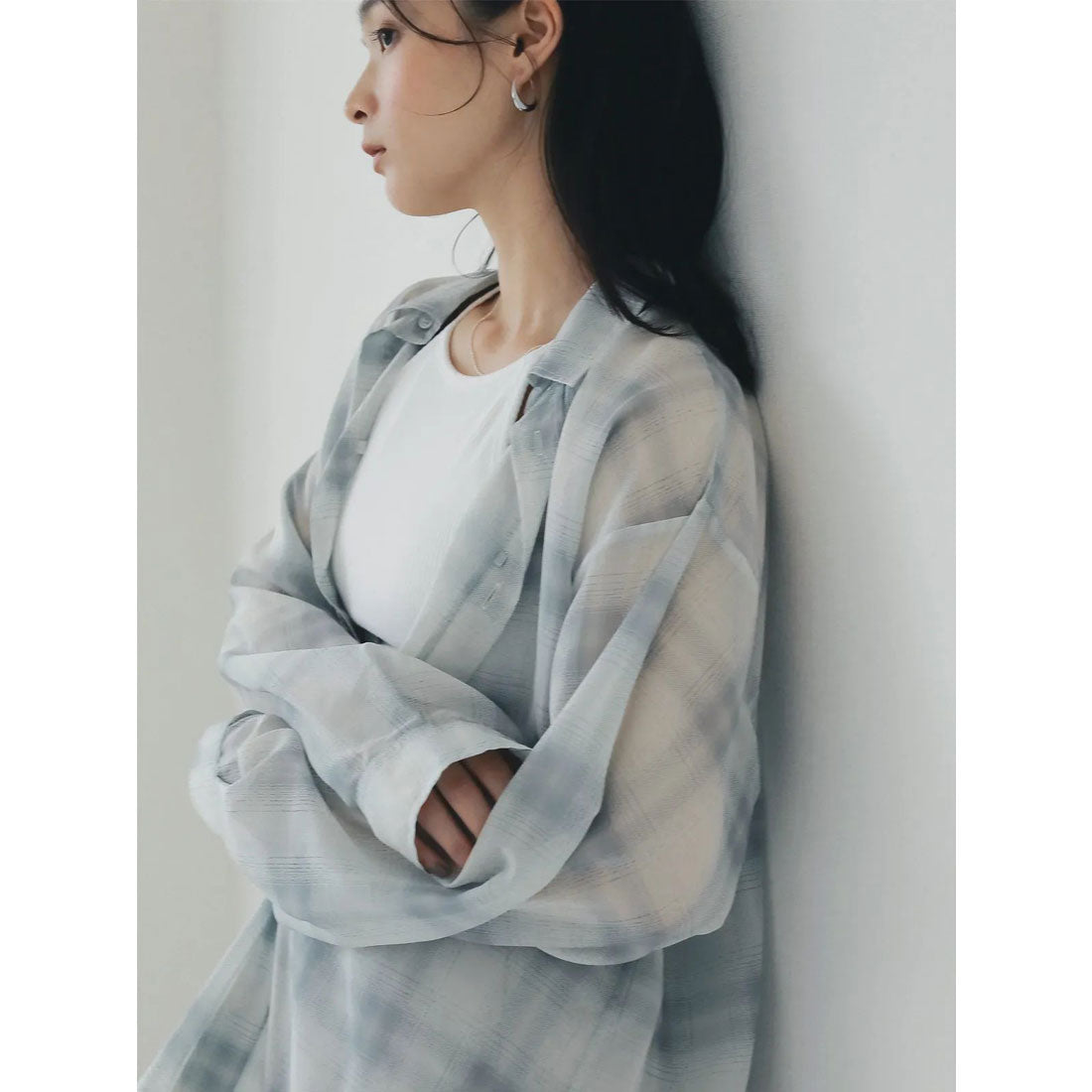 エイミーイストワール EIMY ISTOIRE シアーチェック2WAYシャツ （IVORY） IVORY