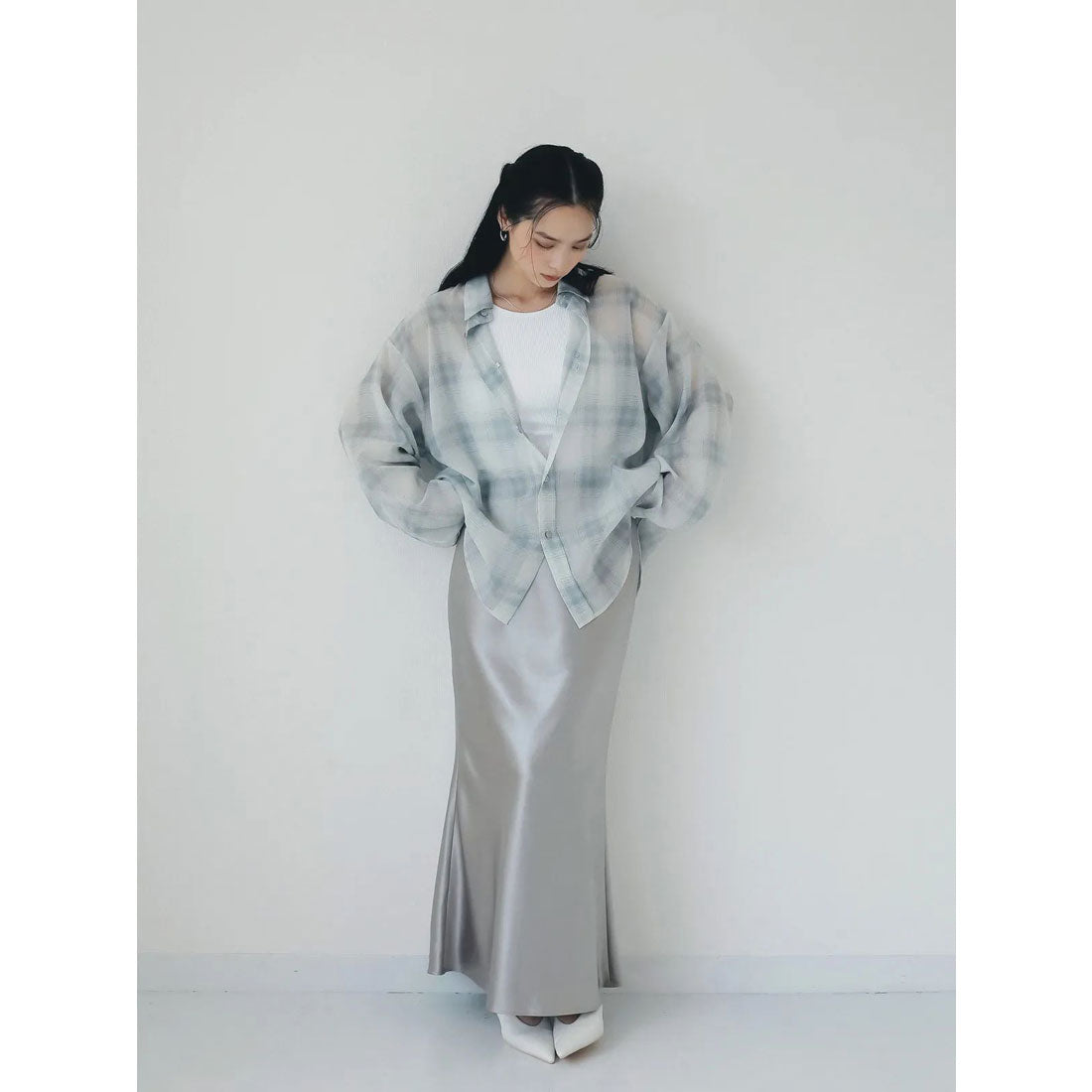 エイミーイストワール EIMY ISTOIRE シアーチェック2WAYシャツ （IVORY） IVORY