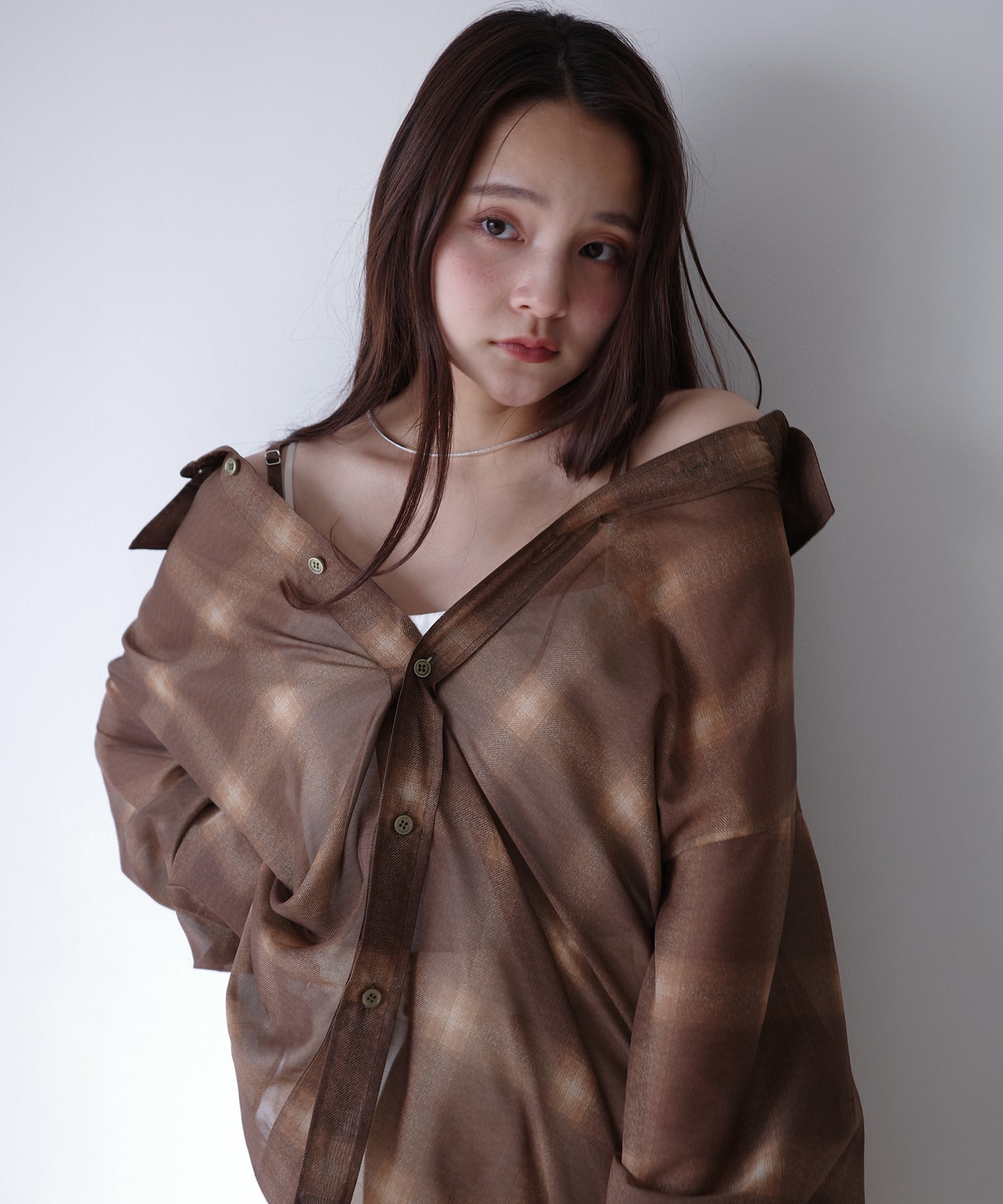 エイミーイストワール EIMY ISTOIRE シアーチェック2WAYシャツ （IVORY） IVORY