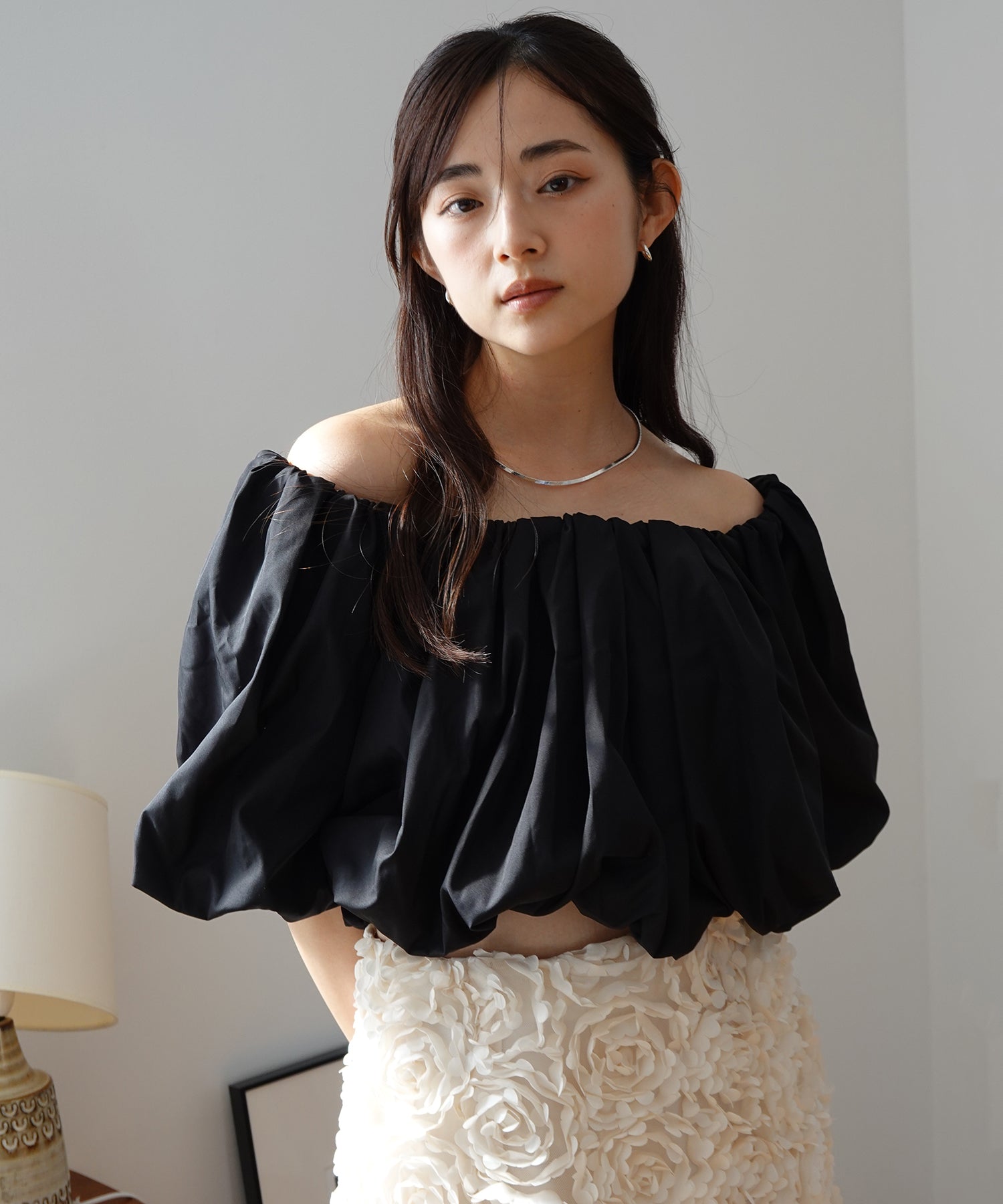 エイミーイストワール EIMY ISTOIRE タフタオフショルブラウス （BLACK） BLACK