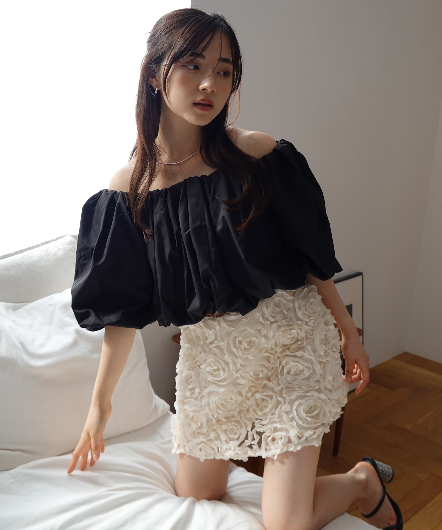 エイミーイストワール EIMY ISTOIRE タフタオフショルブラウス （BLACK） BLACK