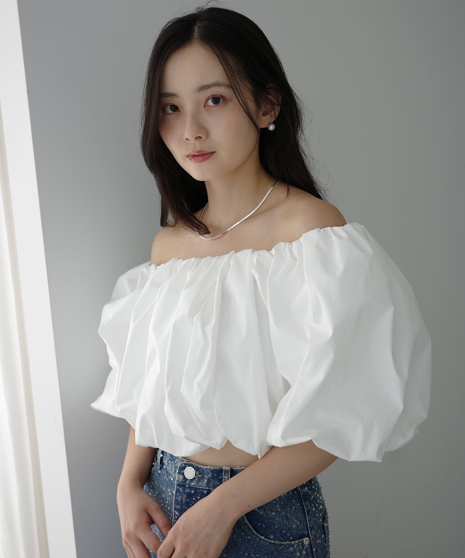 エイミーイストワール EIMY ISTOIRE タフタオフショルブラウス （BLACK） BLACK