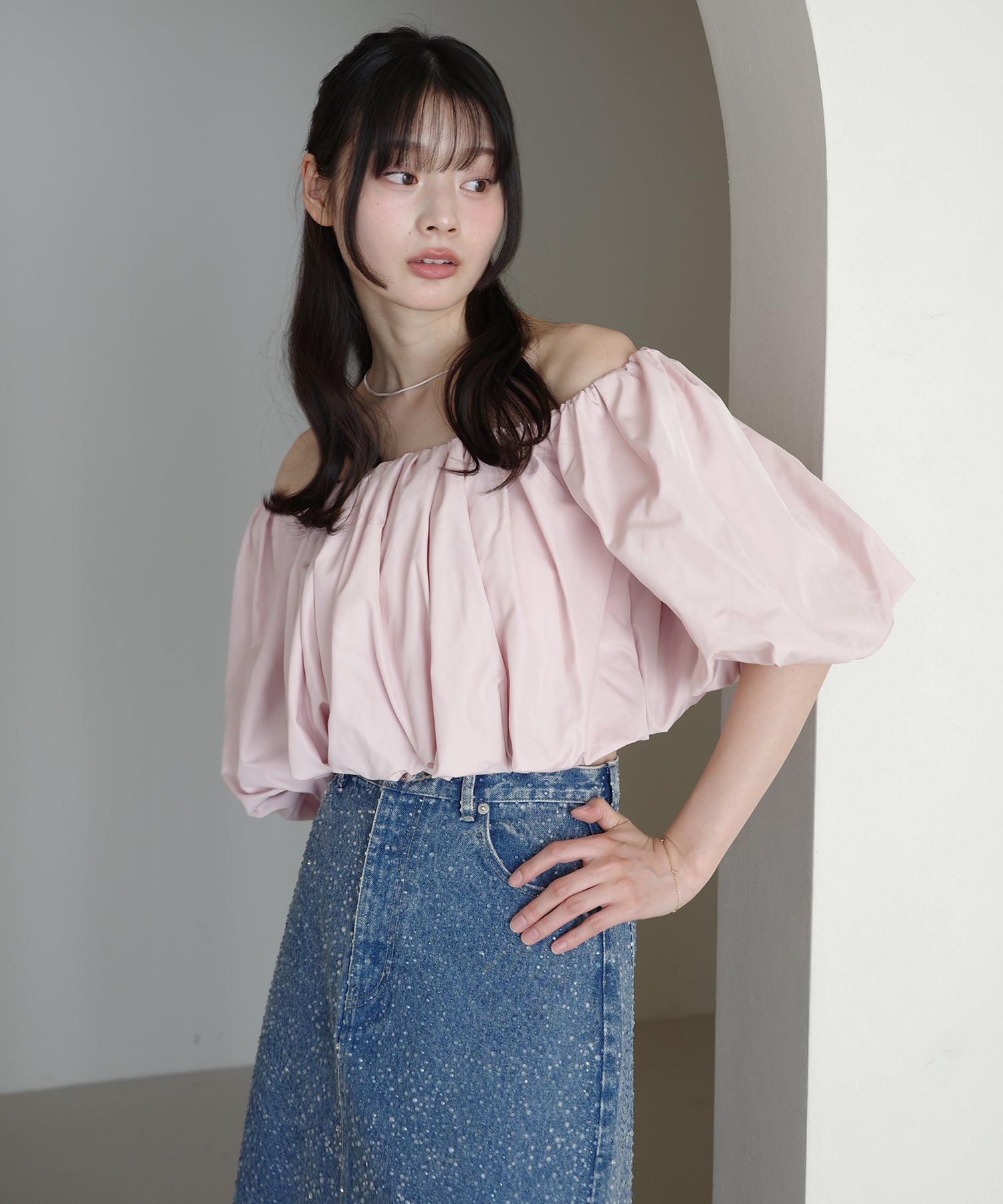 エイミーイストワール EIMY ISTOIRE タフタオフショルブラウス （BLACK） BLACK