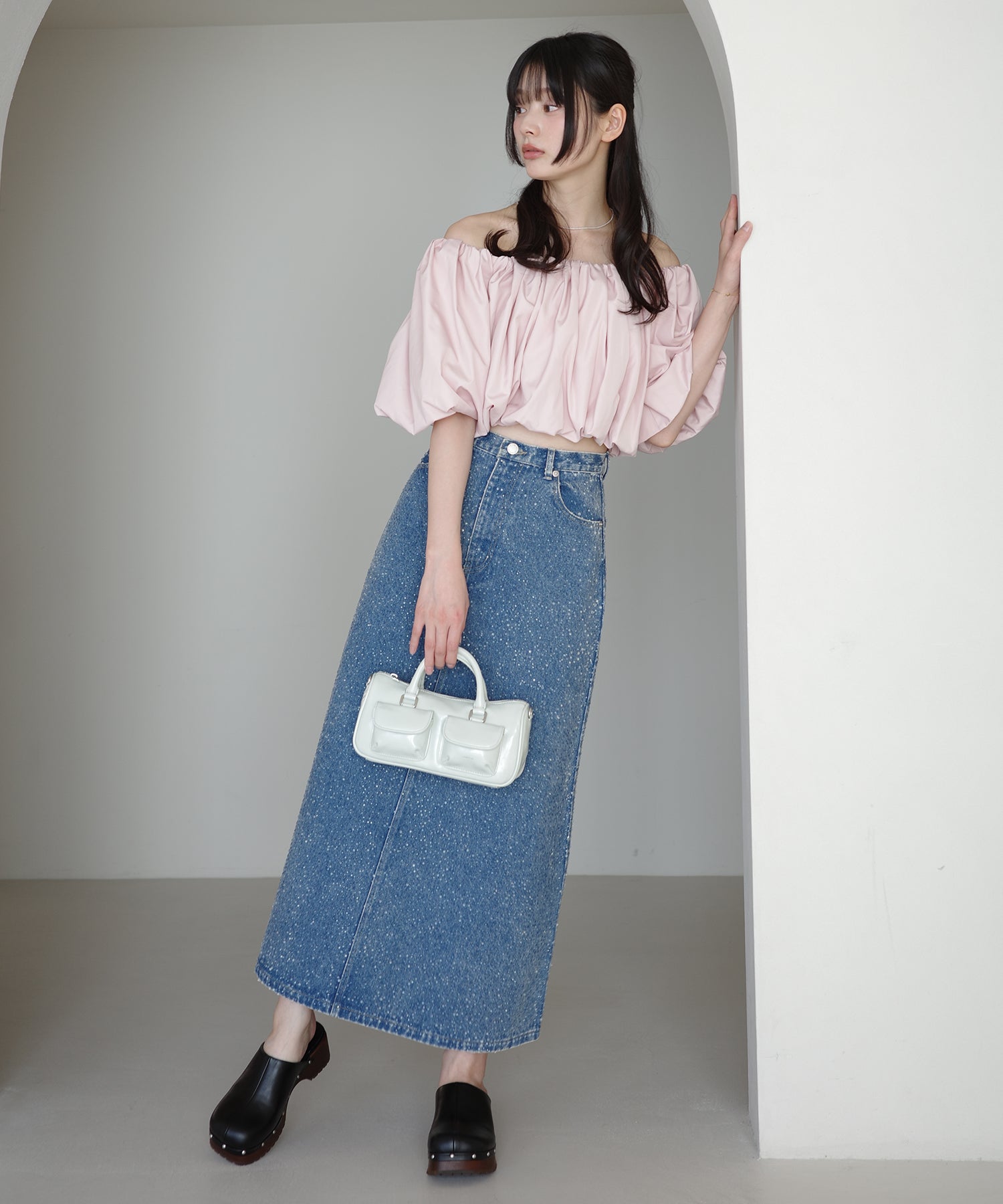 エイミーイストワール EIMY ISTOIRE タフタオフショルブラウス （BLACK） BLACK