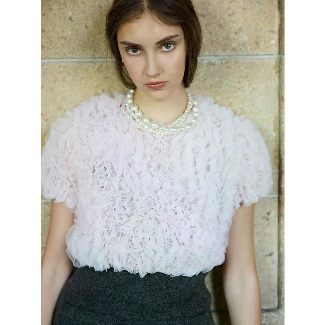 エイミーイストワール EIMY ISTOIRE チュールフリルトトップス （PINK） PINK