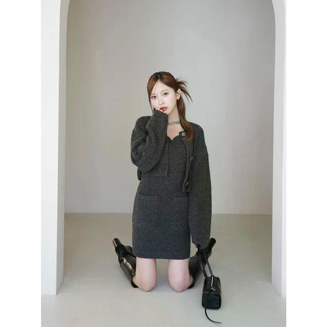 エイミーイストワール EIMY ISTOIRE ロゴボタンニットセットワンピース （NAVY） NAVY
