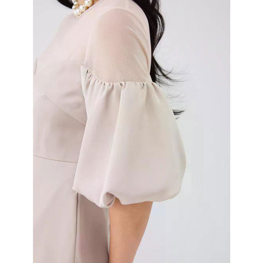 エイミーイストワール EIMY ISTOIRE バルーンスリーブチュールパネルドレス （BEIGE） BEIGE