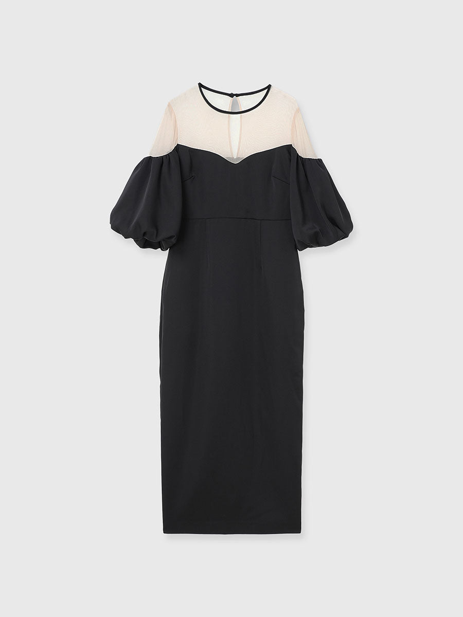 エイミーイストワール EIMY ISTOIRE バルーンスリーブチュールパネルドレス （BLACK） BLACK