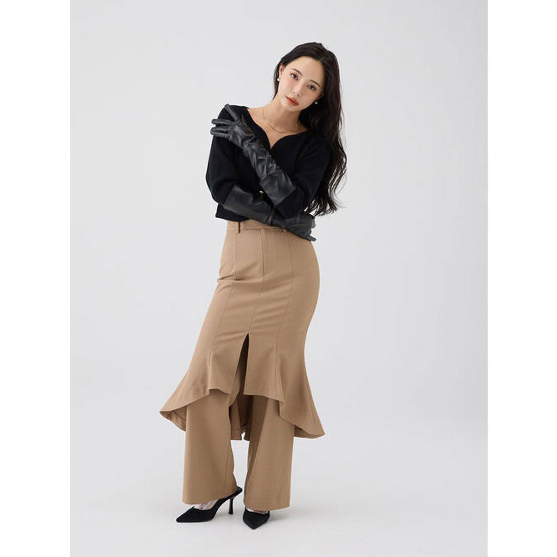 エイミーイストワール EIMY ISTOIRE フレアラップワイドパンツ （BLACK） BLACK
