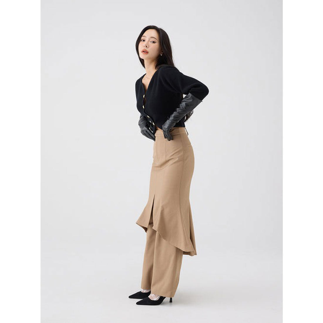 エイミーイストワール EIMY ISTOIRE フレアラップワイドパンツ （BLACK） BLACK