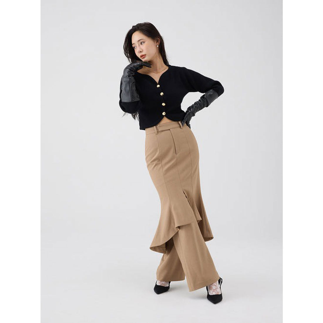 エイミーイストワール EIMY ISTOIRE フレアラップワイドパンツ （BLACK） BLACK