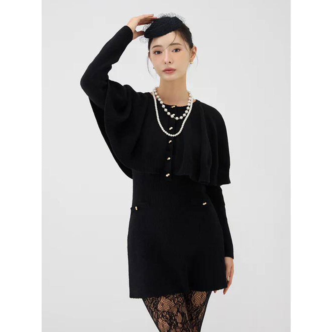 エイミーイストワール EIMY ISTOIRE ケープデザインニットワンピース （GREY） GREY