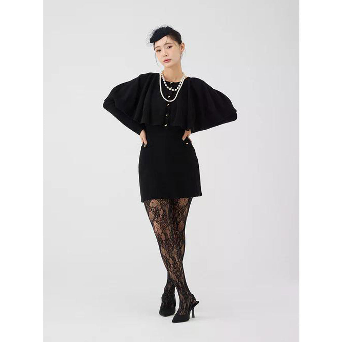 エイミーイストワール EIMY ISTOIRE ケープデザインニットワンピース （GREY） GREY