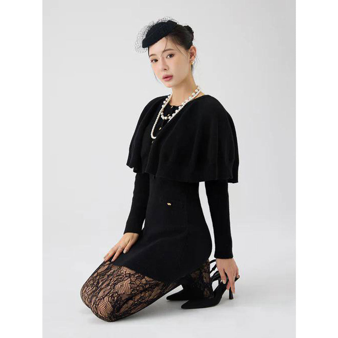 エイミーイストワール EIMY ISTOIRE ケープデザインニットワンピース （BLACK） BLACK