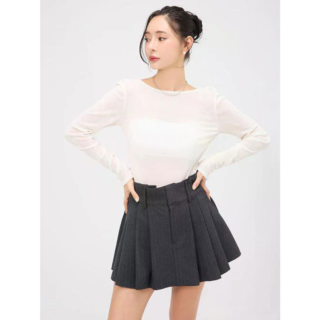 エイミーイストワール EIMY ISTOIRE ボックスプリーツミニスカート （GREY） GREY