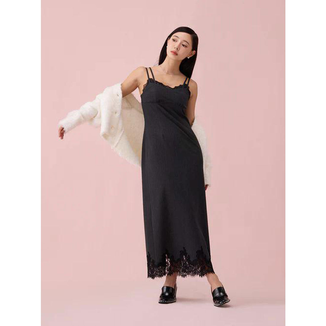 エイミーイストワール EIMY ISTOIRE レーストリムキャミワンピース （GREY） GREY