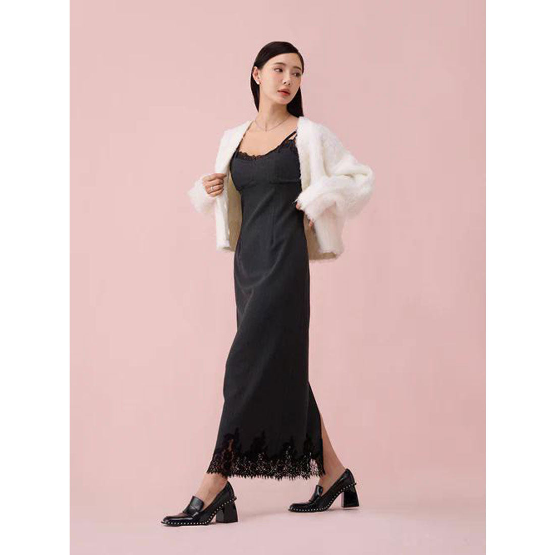 エイミーイストワール EIMY ISTOIRE レーストリムキャミワンピース （GREY） GREY