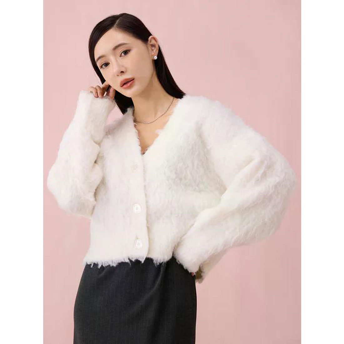 エイミーイストワール EIMY ISTOIRE カールシャギーニットカーディガン （PINK） PINK