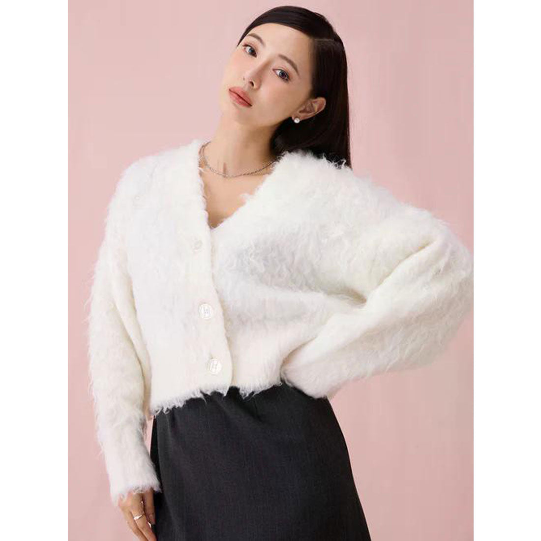 エイミーイストワール EIMY ISTOIRE カールシャギーニットカーディガン （WHITE） WHITE