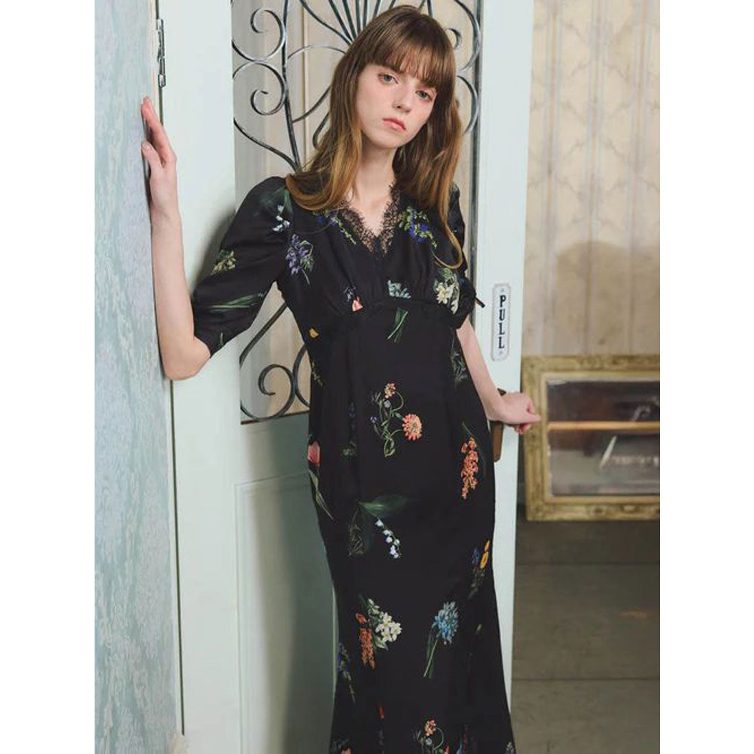 エイミーイストワール EIMY ISTOIRE レーストリムフラワーサテンワンピース （IVORY） IVORY