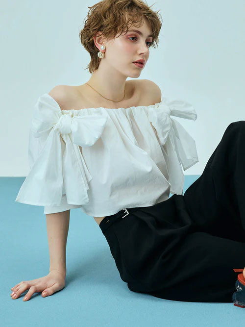 エイミーイストワール EIMY ISTOIRE リボンオフショルブラウス （WHITE） WHITE