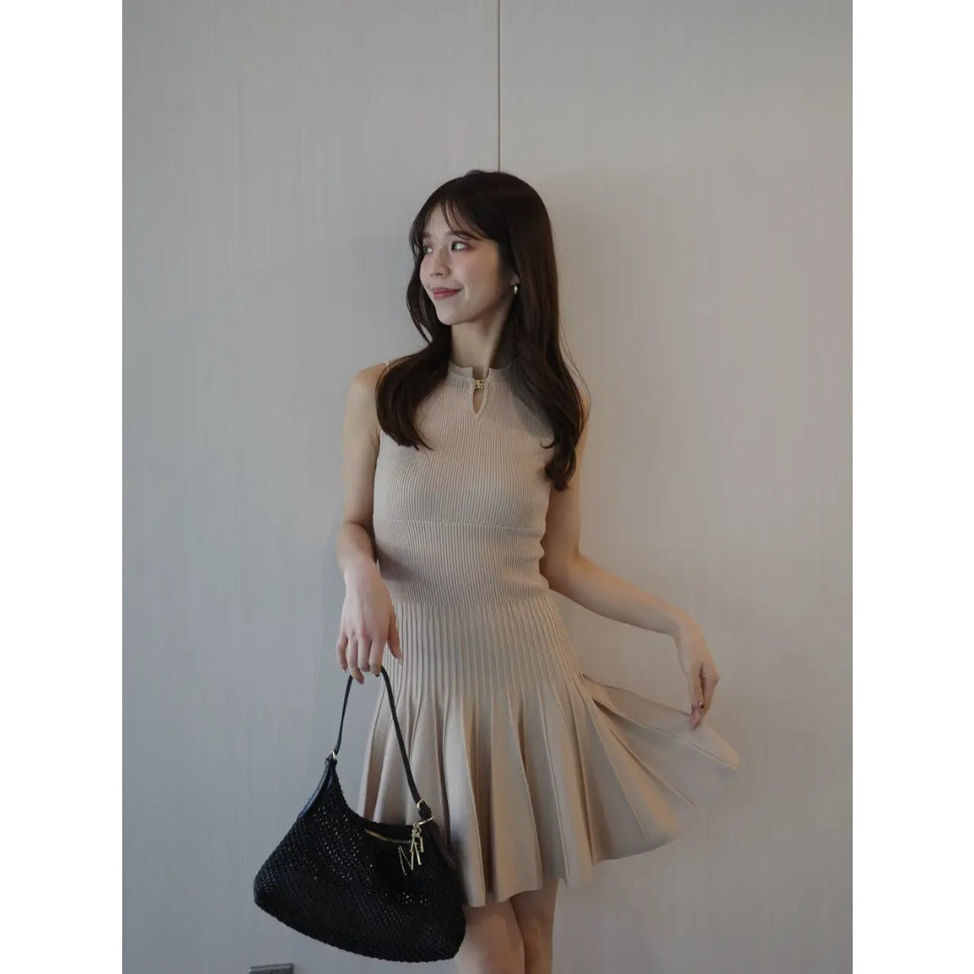 エイミーイストワール EIMY ISTOIRE FLARE KNIT MINI DRESS （BLACK） BLACK