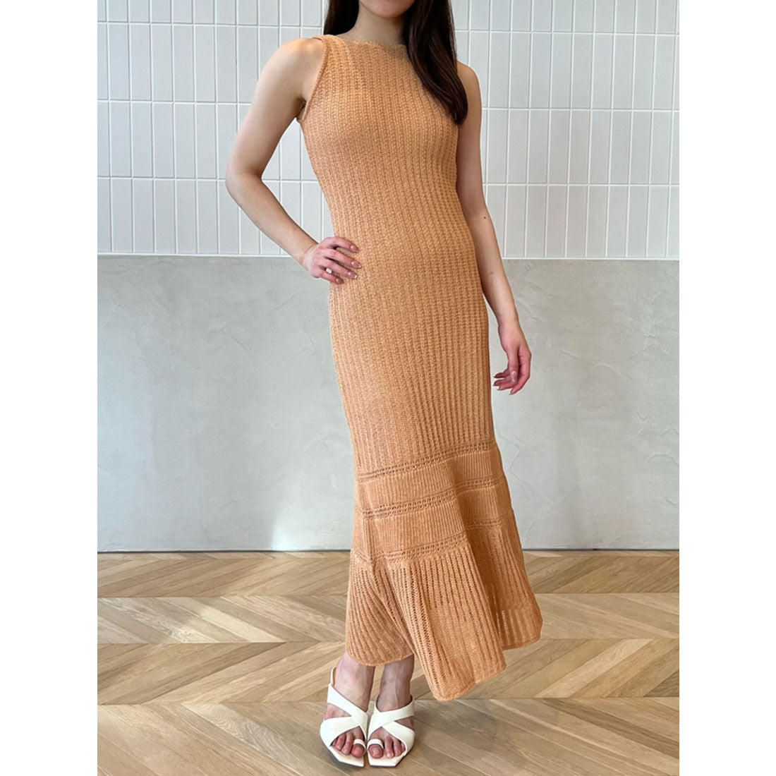 eimy istoire Back Open Crochet Mermaid Knit One-piece Dress