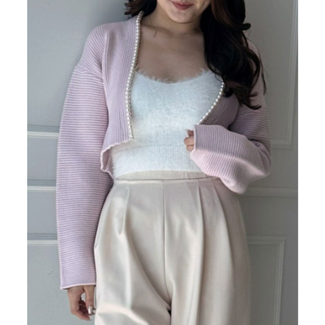 エイミーイストワール eimy istoire パールトリムニットカーディガン （WHITE） エイミーイストワール eimy istoire パールトリムニット