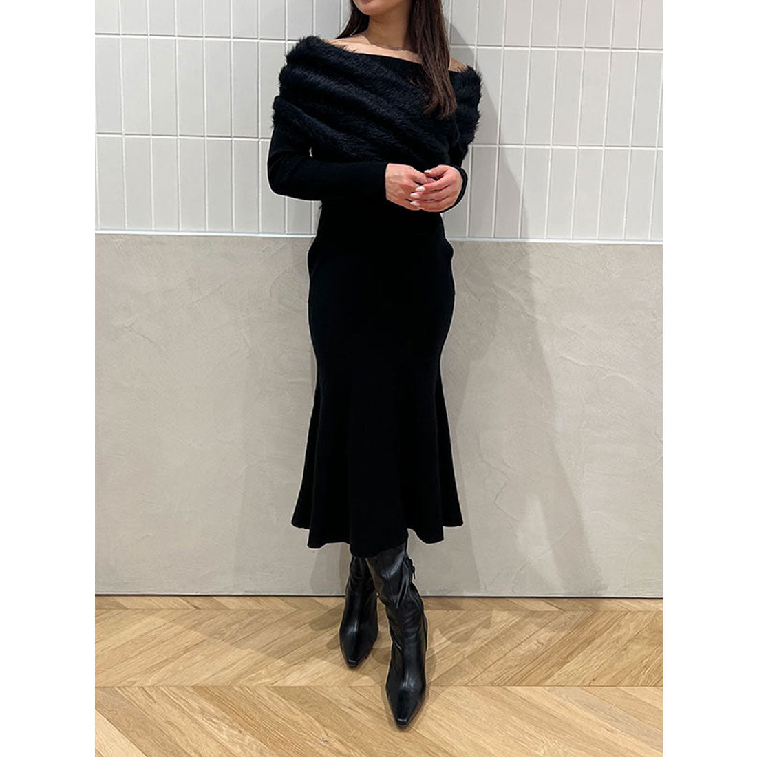 eimy istoire Feather Snud Set Mermaid Knit Dress