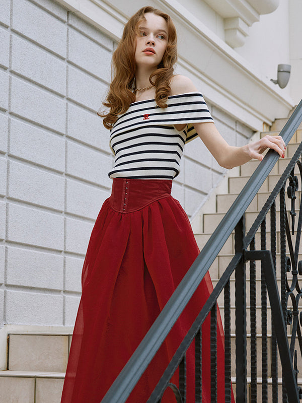 エイミーイストワール EIMY ISTOIRE EMポイントオフショルダーストレッチボーダーニット