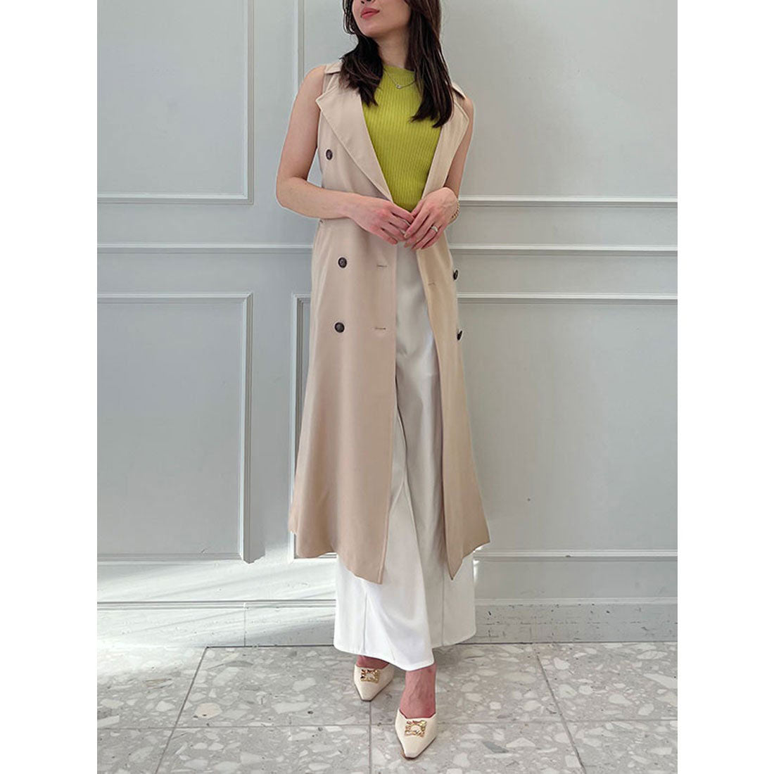 エイミーイストワール ドットノースリーブシャツ フリーサイズ eimy istoire Sleeveless compact knit top
