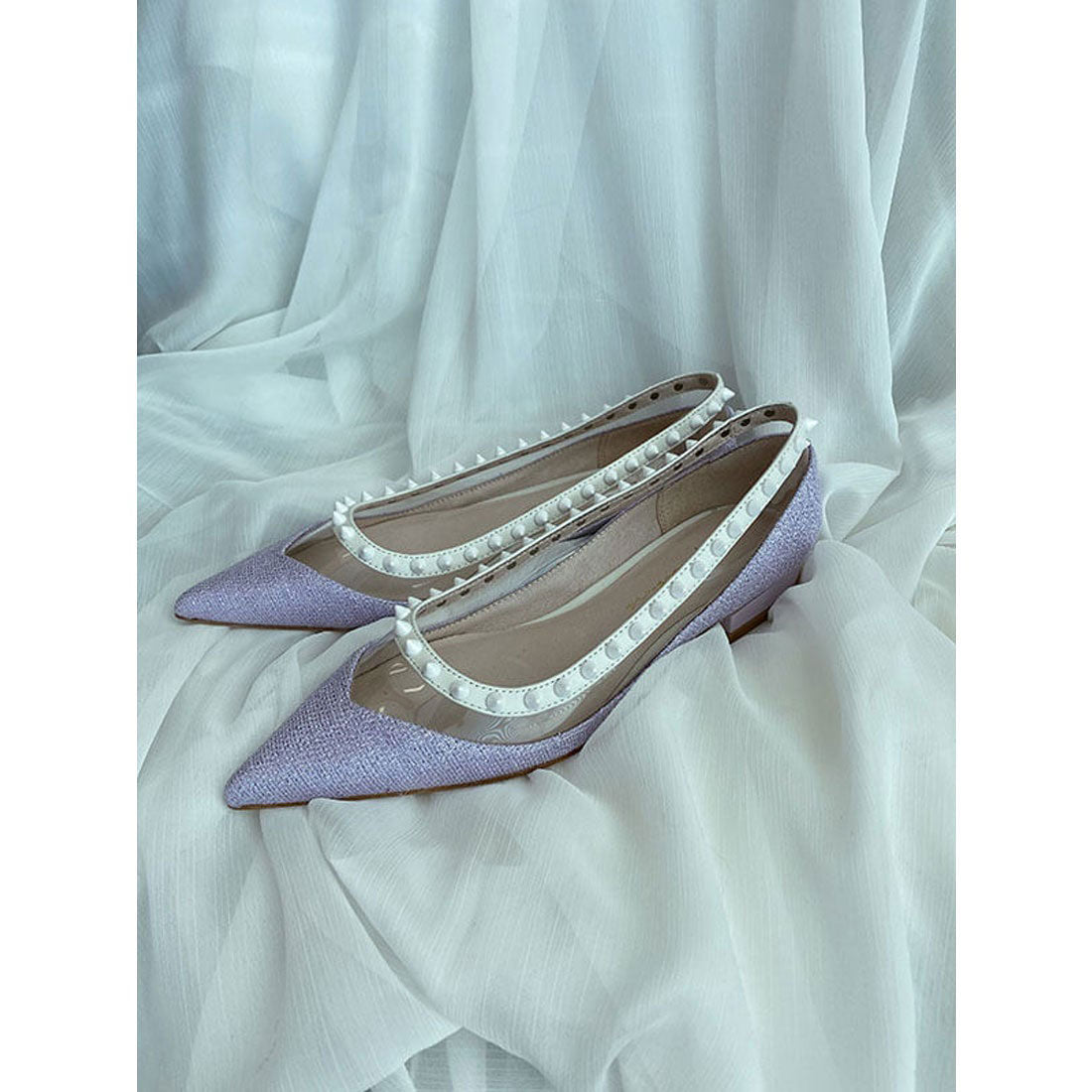 エイミーイストワール eimy istoire MALHIA K カラースタッズシアーコンビフラットパンプスLA