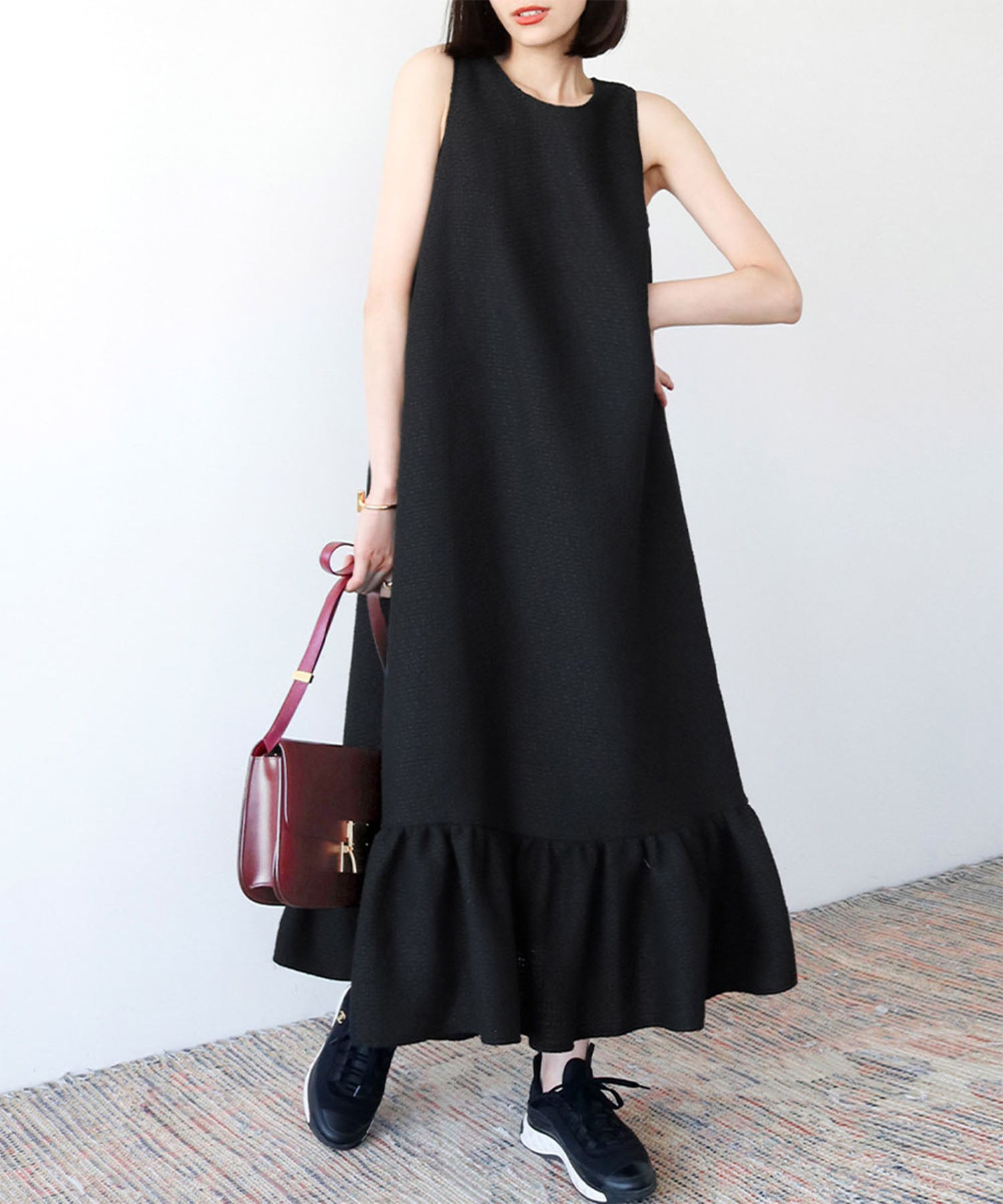 ELFRANK Tweed hem tiered A-line long dress