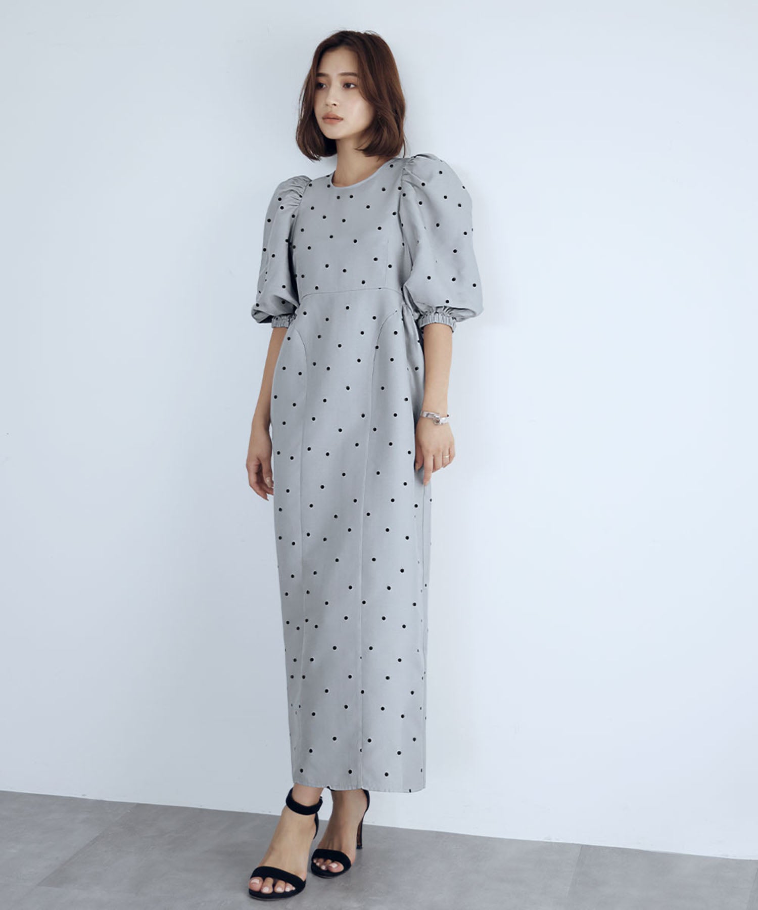 ELFRANK ELFRANK Dot Jacquard Long Cocoon Dress 【Washable】