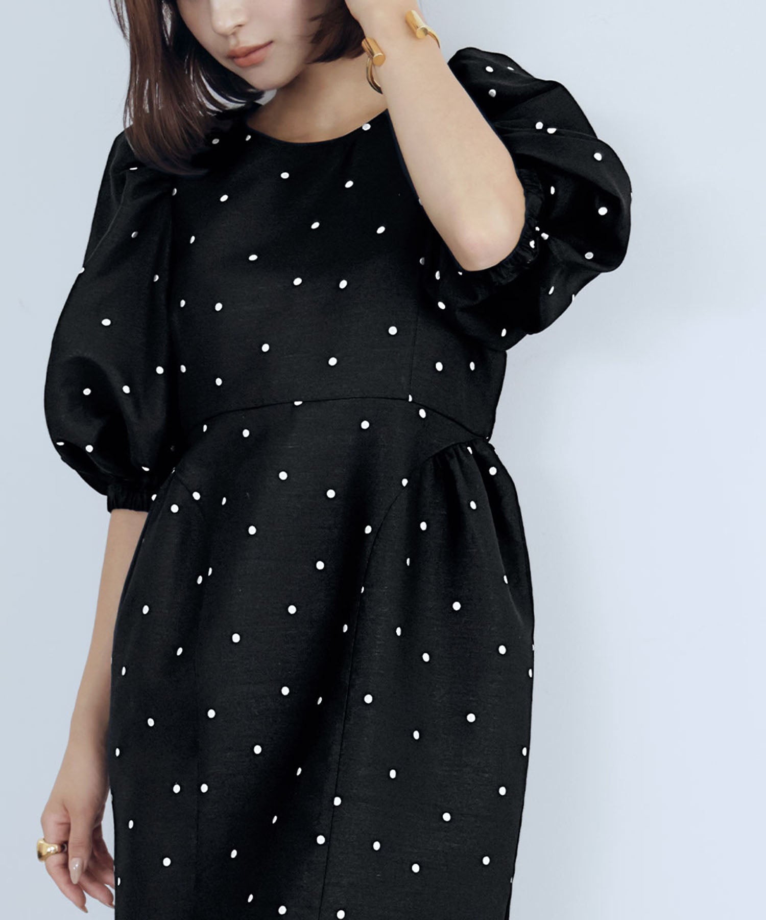 ELFRANK ELFRANK Dot Jacquard Long Cocoon Dress 【Washable】