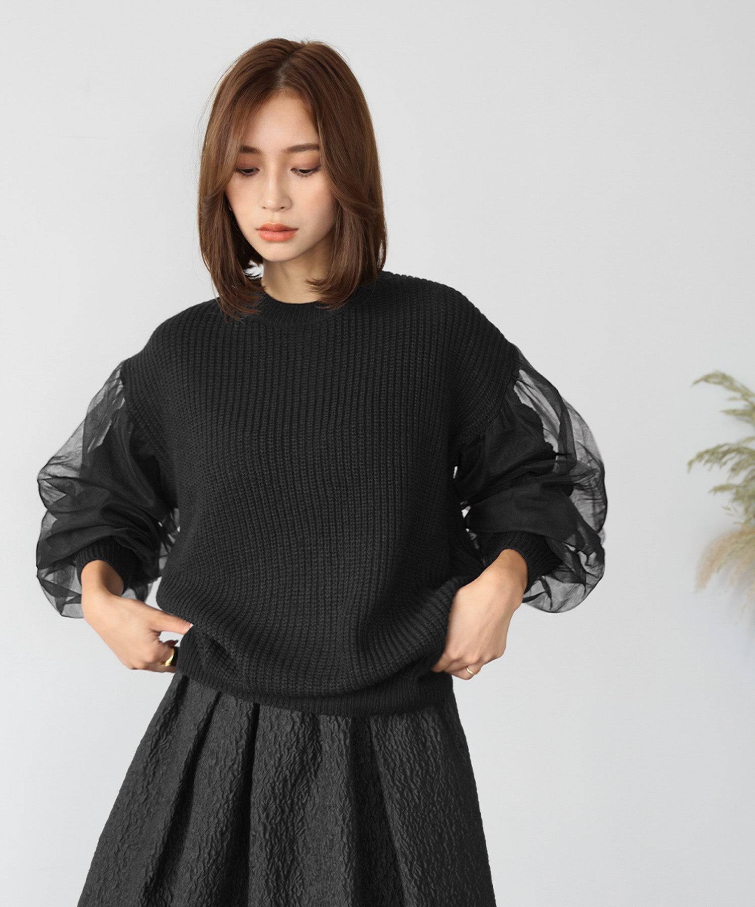 ELFRANK ELFRANK tulle sleeve knit pullover