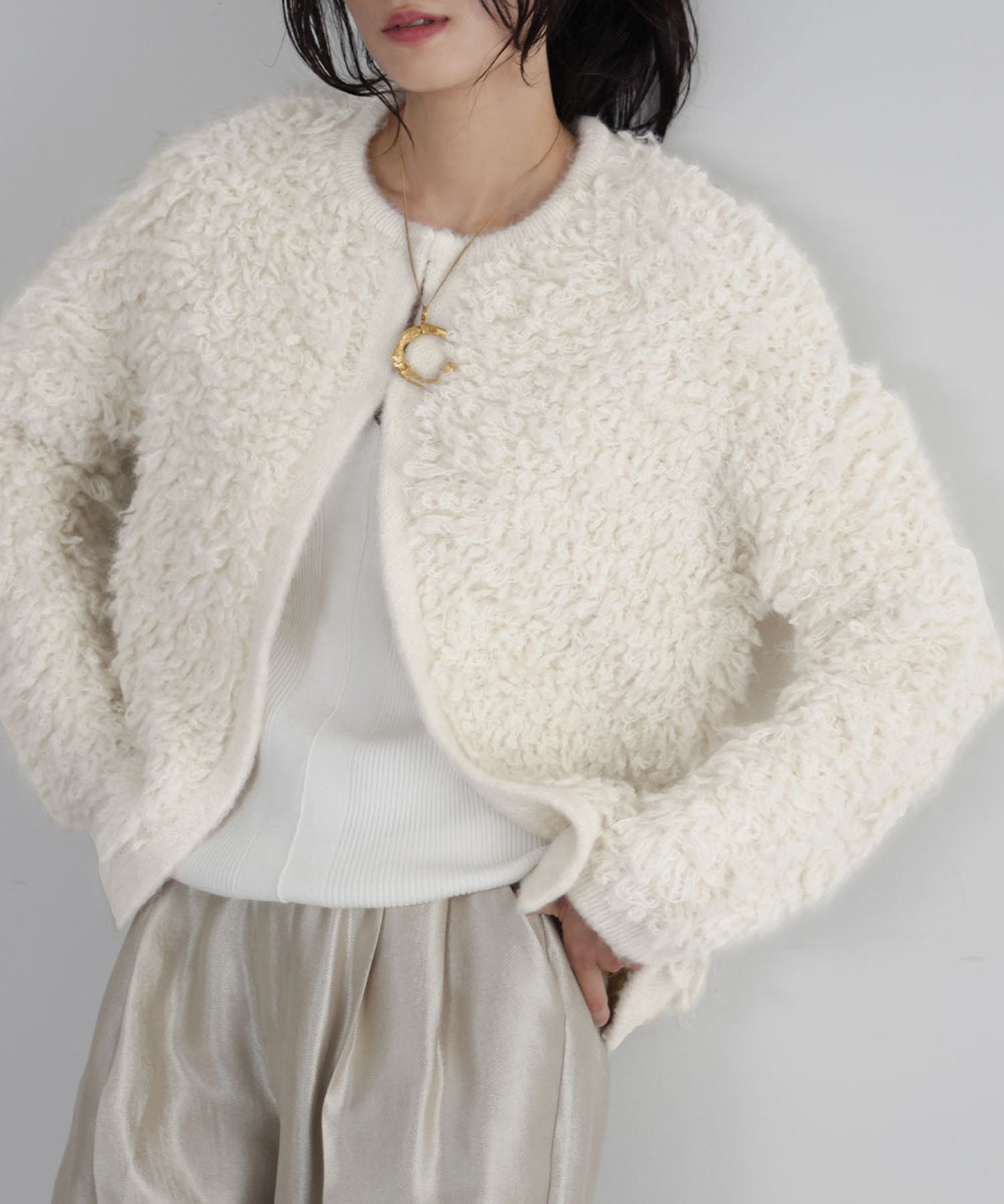 ELFRANK ELFRANK Loop Knit Crew Neck Cardigan