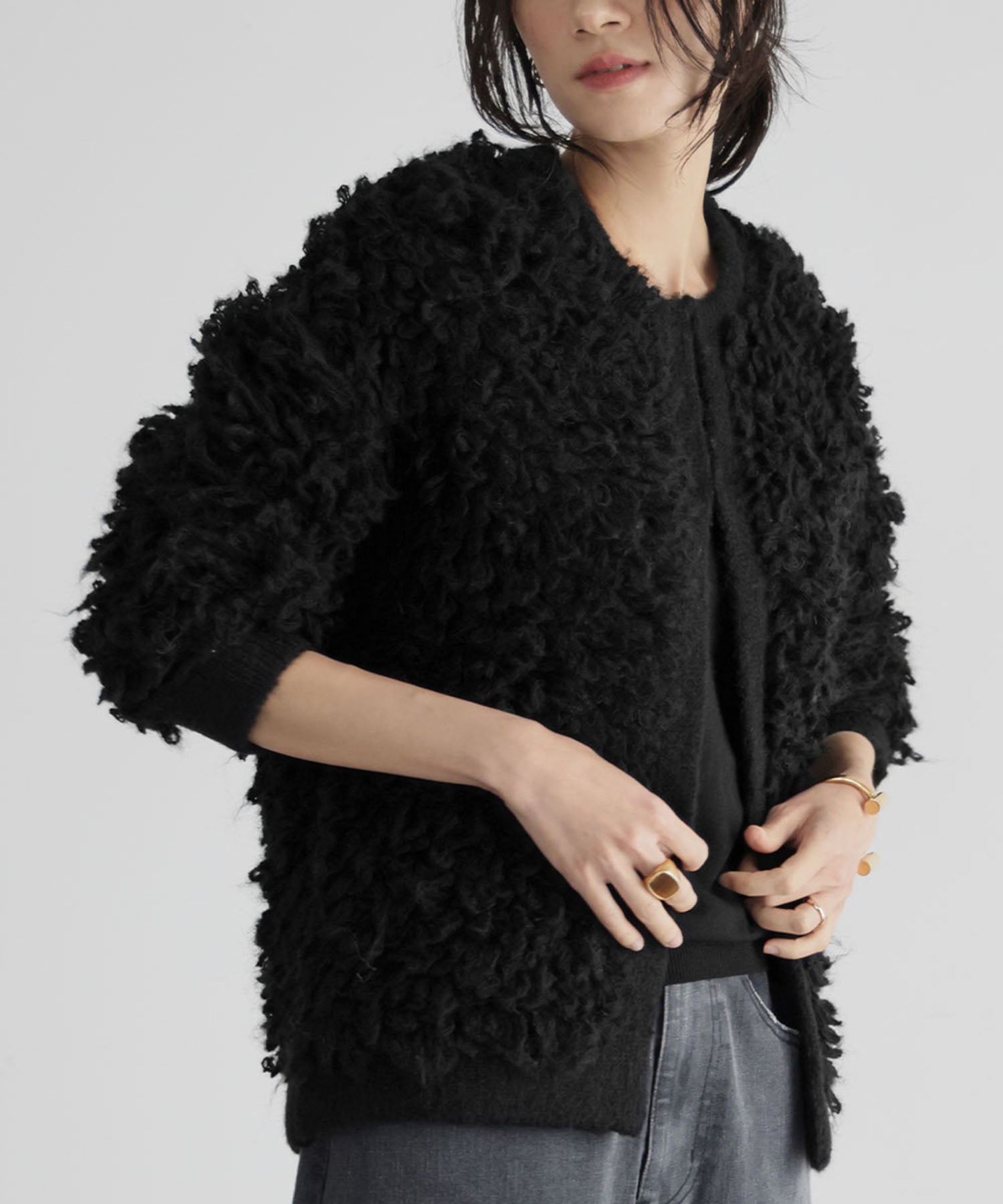 ELFRANK ELFRANK Loop Knit Crew Neck Cardigan