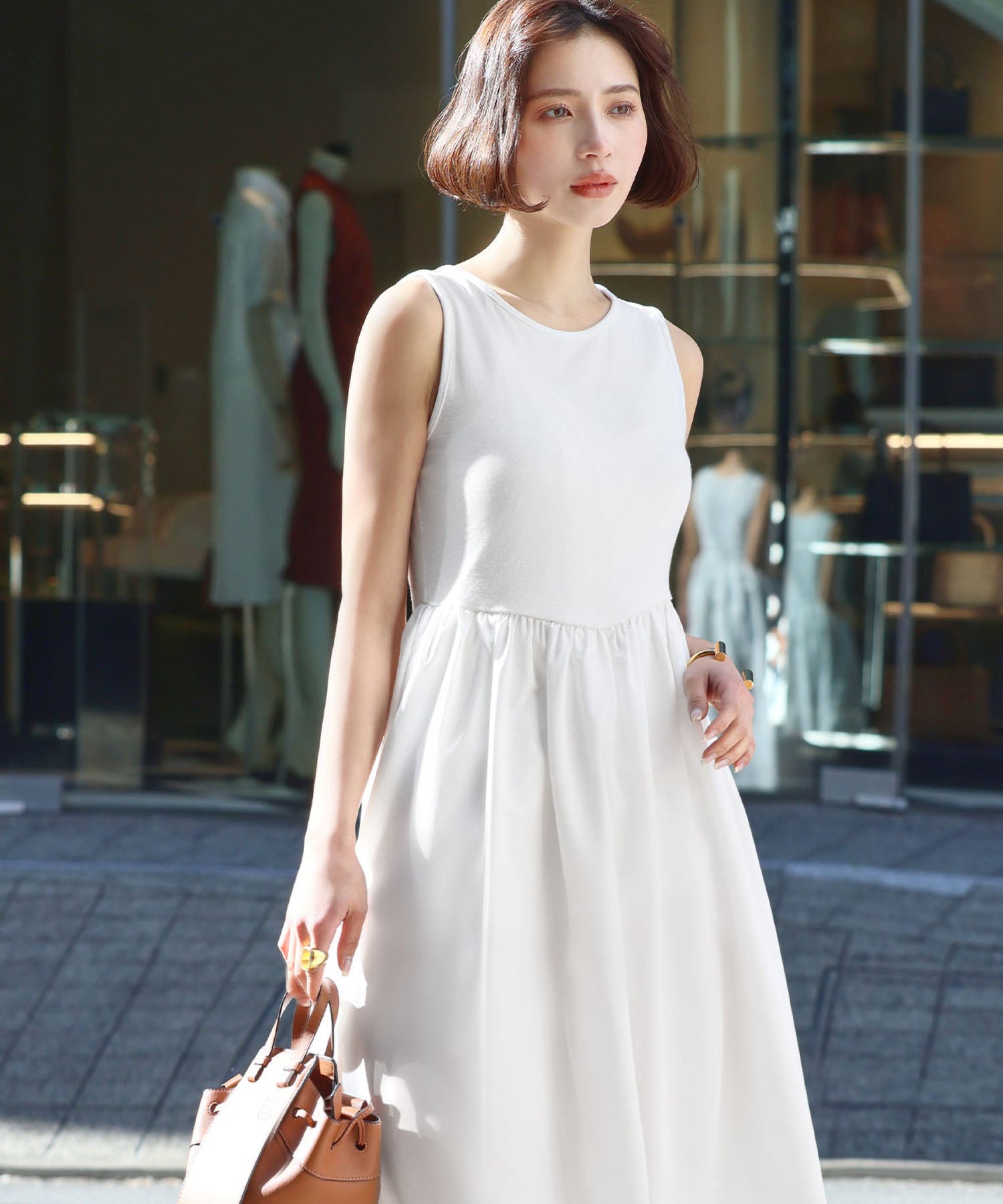ELFRANK ELFRANK Mixed Material Docking Flare Long Dress 【Washable】