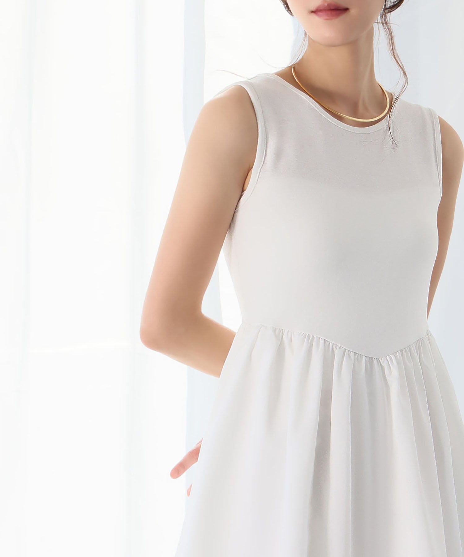 ELFRANK ELFRANK Mixed Material Docking Flare Long Dress 【Washable】